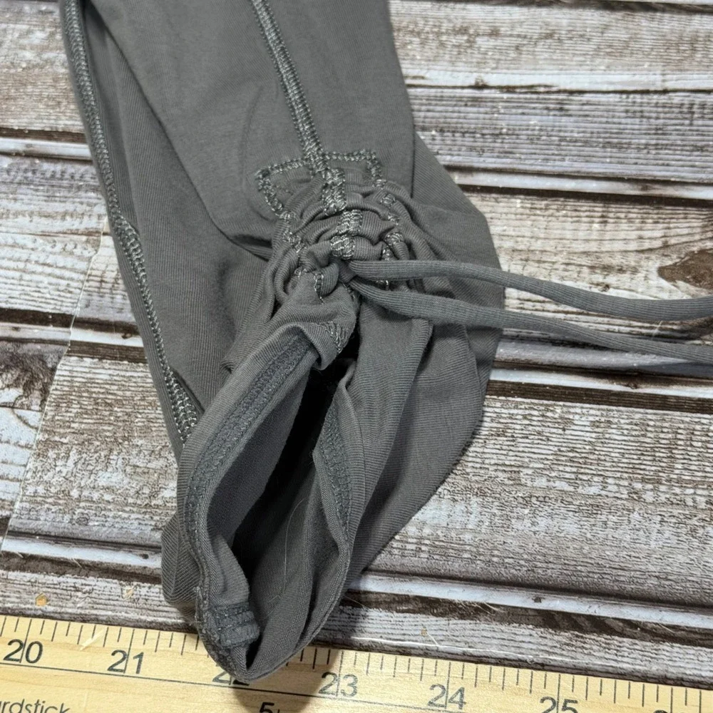 Alo Yoga Leggings Women Large Gray Ruched Drawstring Hem Yoga Pants Workout Gym